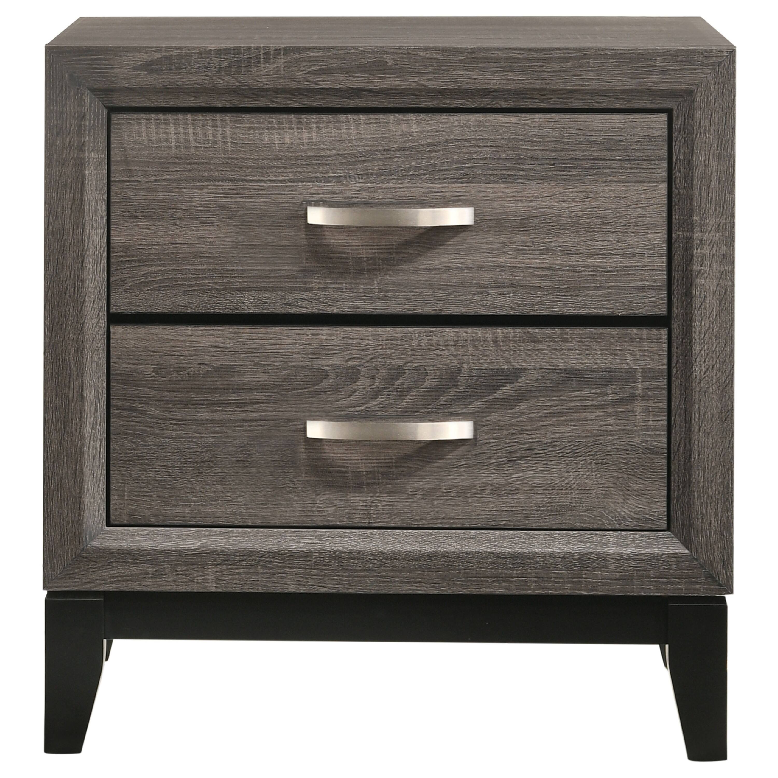 Angle. Manhattan Lane - Wooden Nightstand with 2 Drawers and Chamfered legs - Gray and Black.