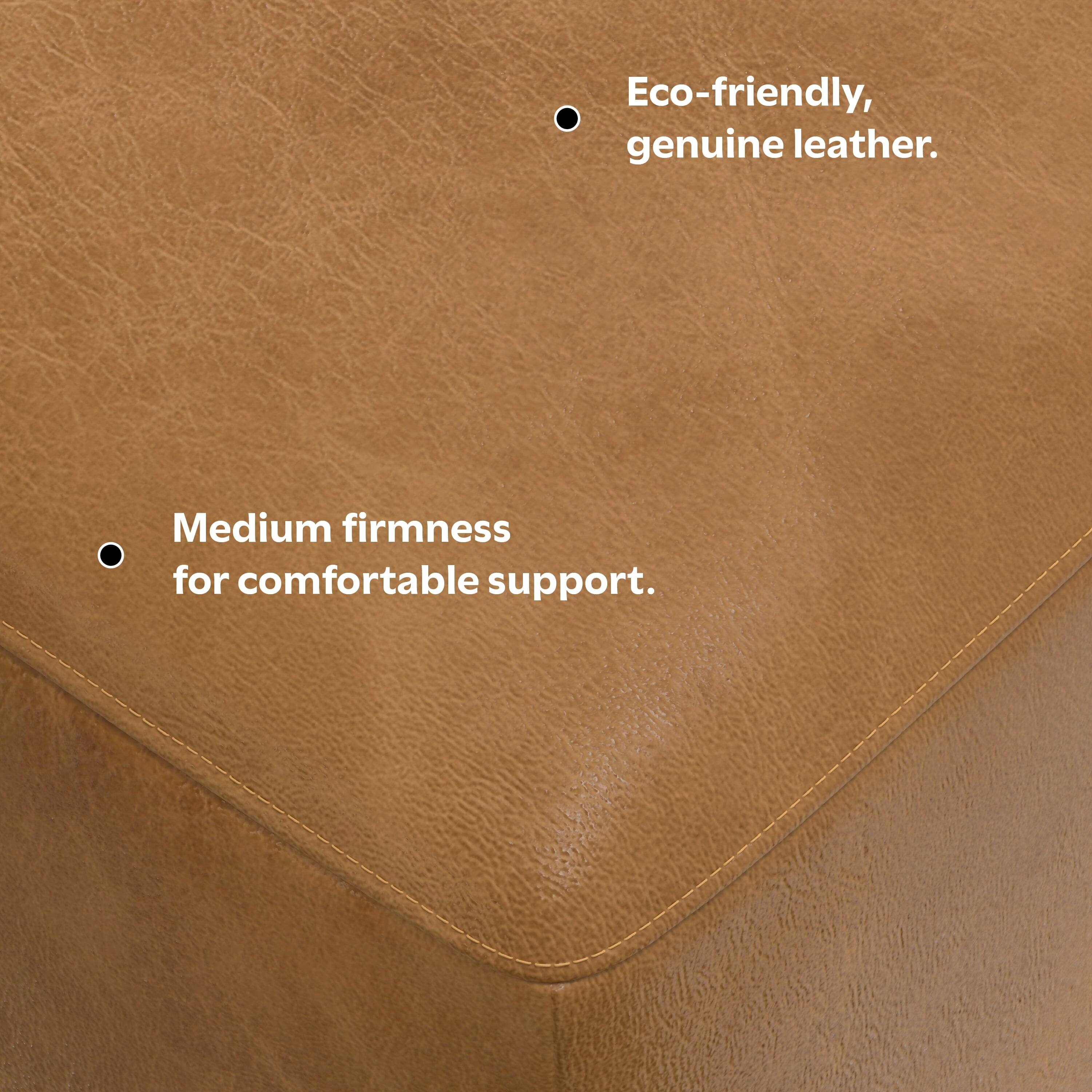 - Eco-friendly, genuine leather.
- Medium firmness for comfortable support.