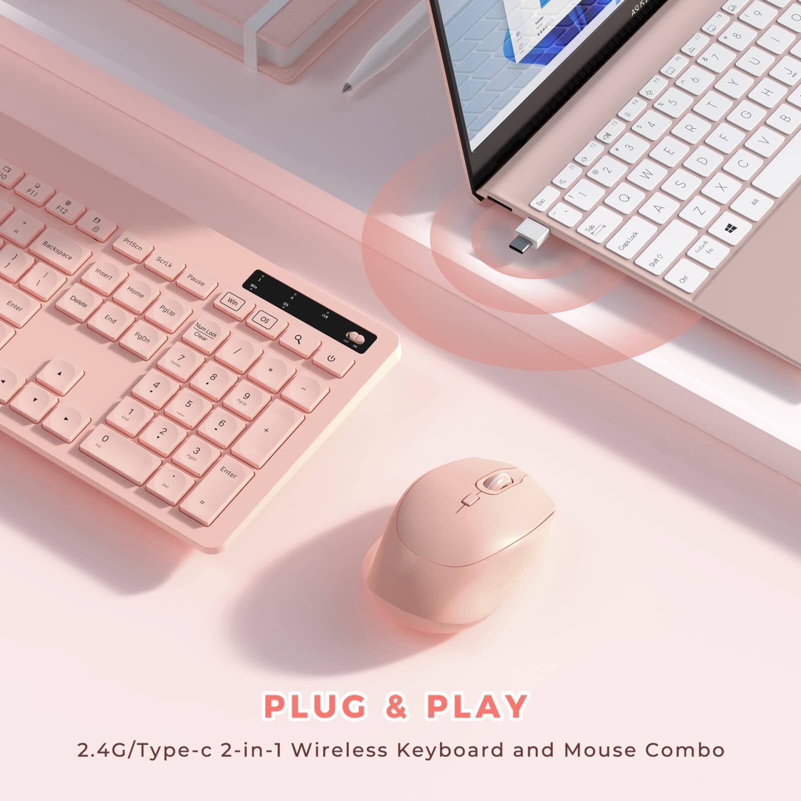 PLUG & PLAY  
2.4G/Type-c 2-in-1 Wireless Keyboard and Mouse Combo