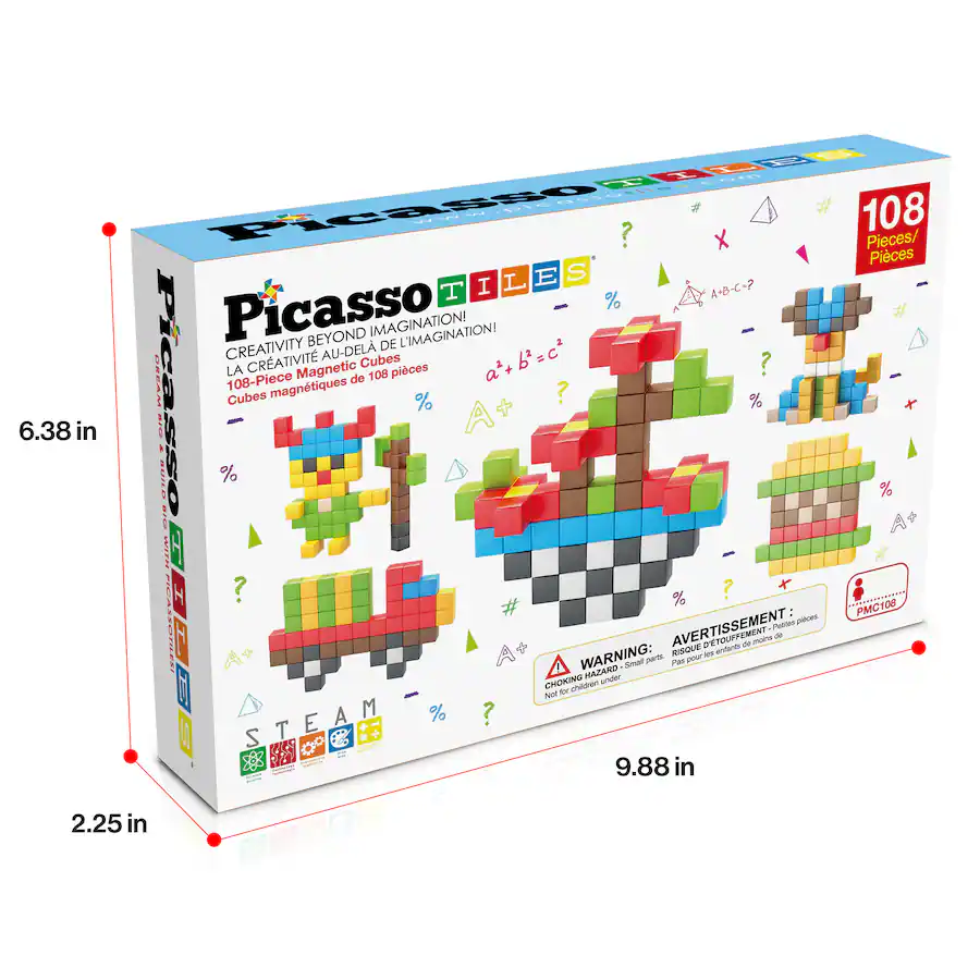PicassoTiles PICASSO TILES Magnetic Tiles Puzzle Cube for Kids, 108PCS ...