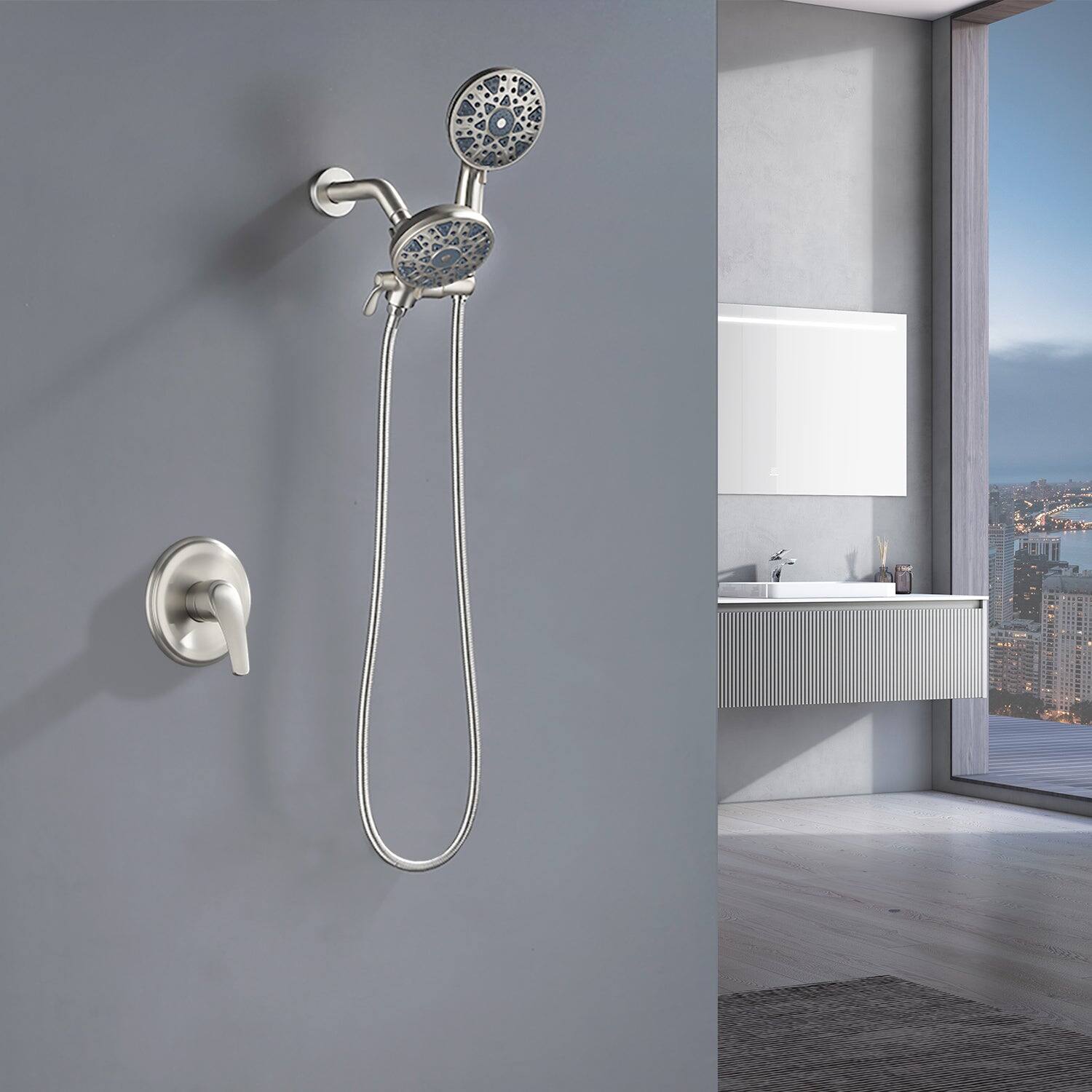 Alt View 2. Boyel Living - Brushed Nickel Shower Set with 6 Function Dual Shower Heads cUPC Pressure Balance Valve Brass Body - Brushed Nickel.