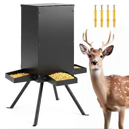 Front. Costway - Costway 90LB Gravity Deer Feeder with 4 Feeding Trays and 4-Leg Stand for Hunting, Farm - Black.