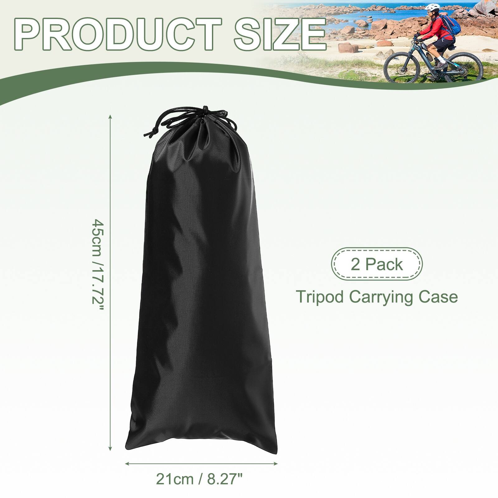 PRODUCT SIZE  
45cm / 17.72"  
2 Pack Tripod Carrying Case  
21cm / 8.27"