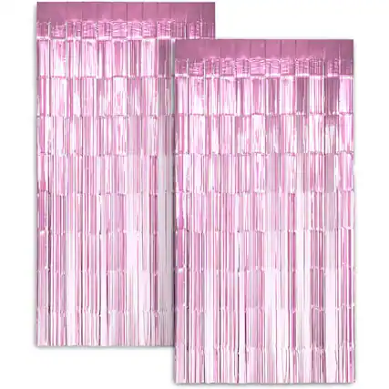 Front. Zink - Foil Curtain Backdrop, Tinsel Streamers for Photo Booth, Parties & Weddings - 2 Pack - Pink.