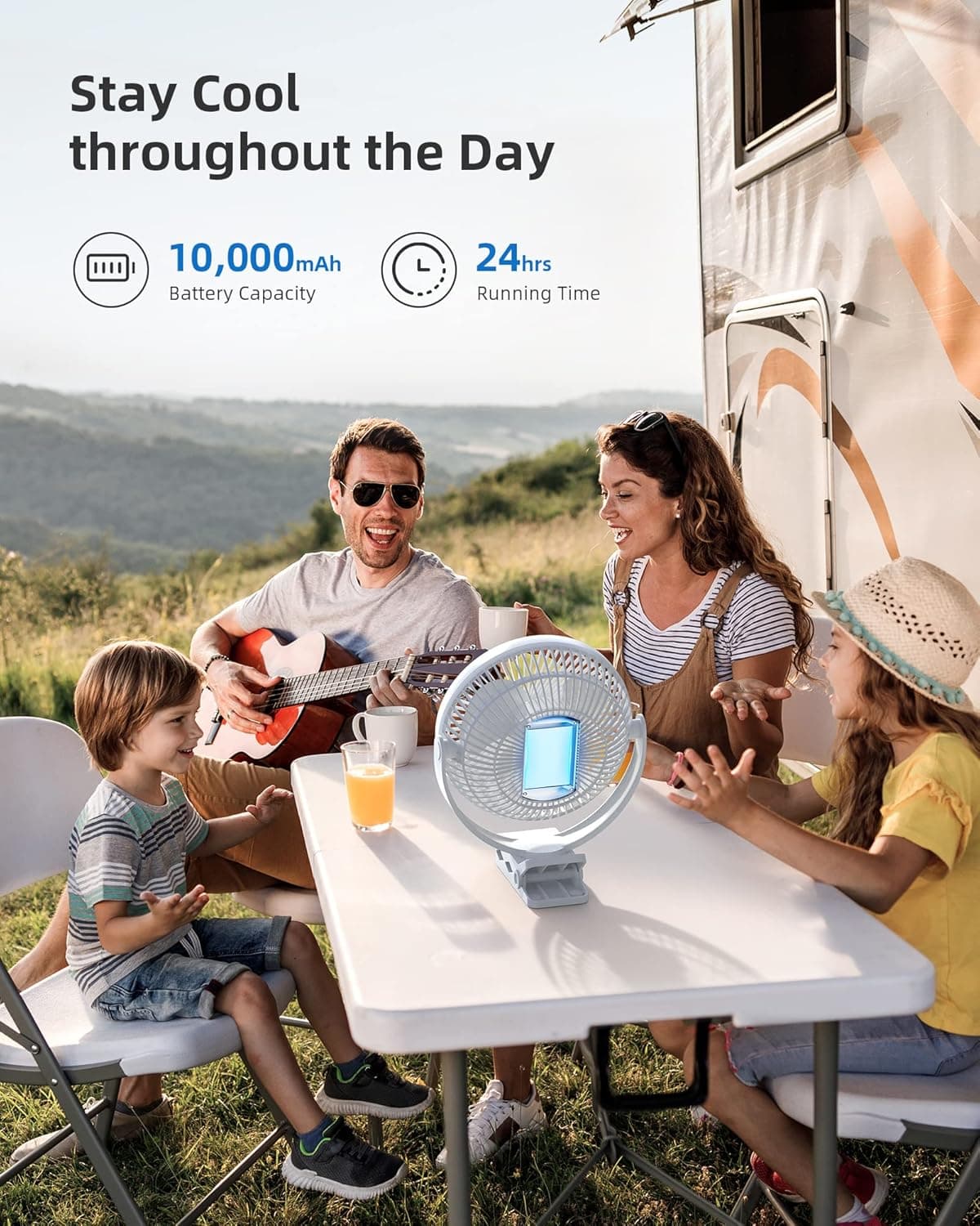 Stay Cool throughout the Day  
10,000mAh Battery Capacity  
24hrs Running Time