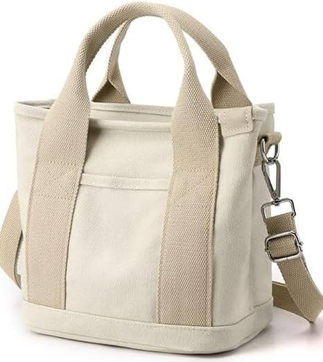 Front. Vulpecula Spade - Small Tote Bag with Zipper, 2024 Canvas Multi-Pocket Crossbody Bag Shoulder Bag Satchel Hobo Bag Messenger Bag - Beige.