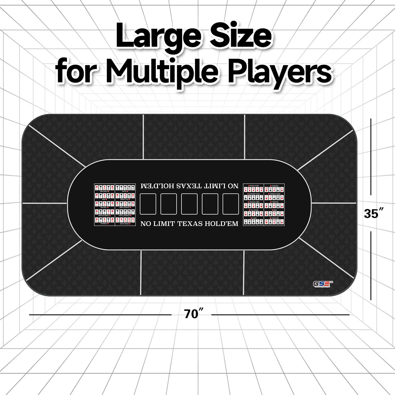 Large Size for Multiple Players

NO LIMIT TEXAS HOLD'EM

35"

70"