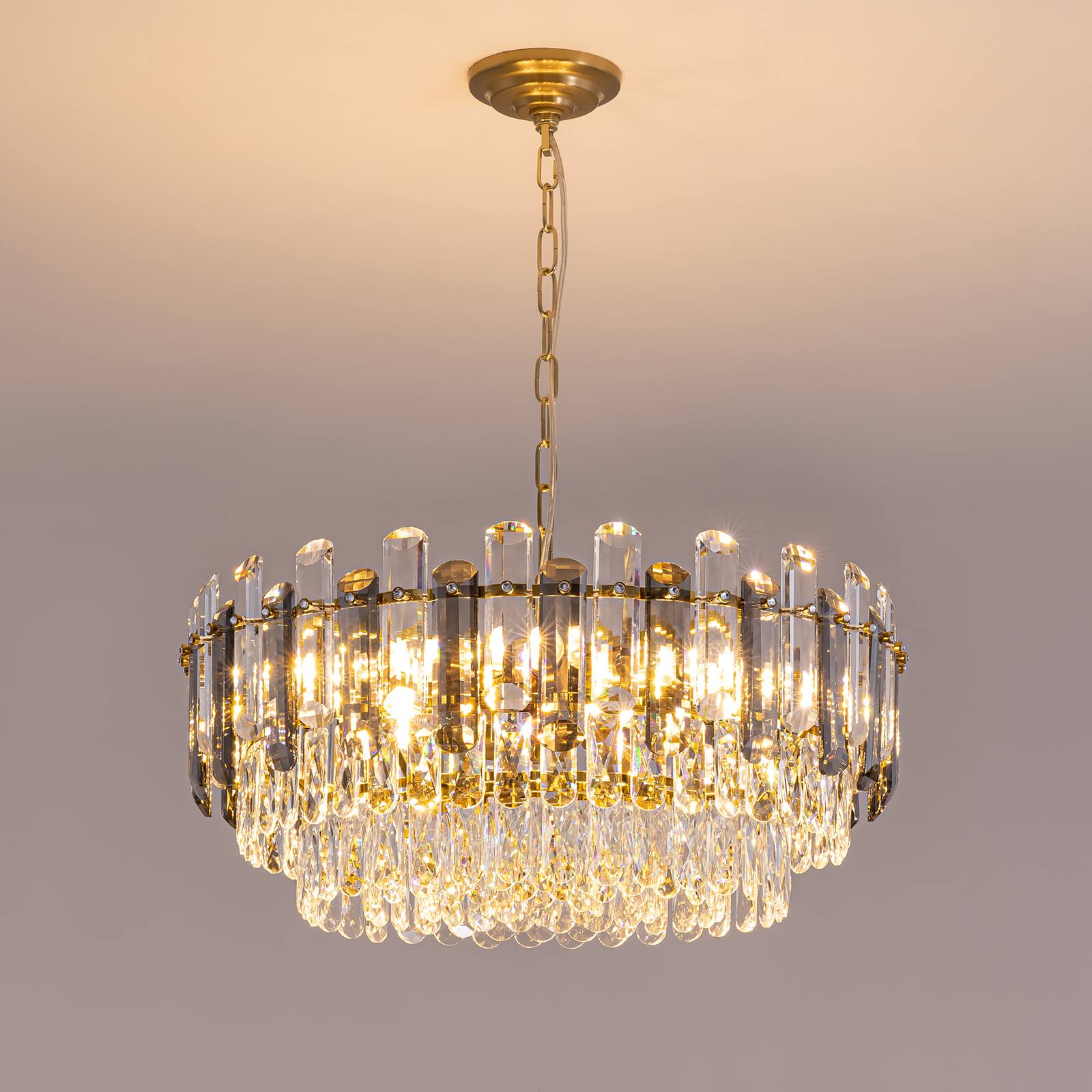Alt View 7. Siljoy - 23.6-inch 13-Light Modern Crystal Empire Chandelier, Antique Gold Brass Ceiling Light for Bedroom and Foyer - Gold Brass.