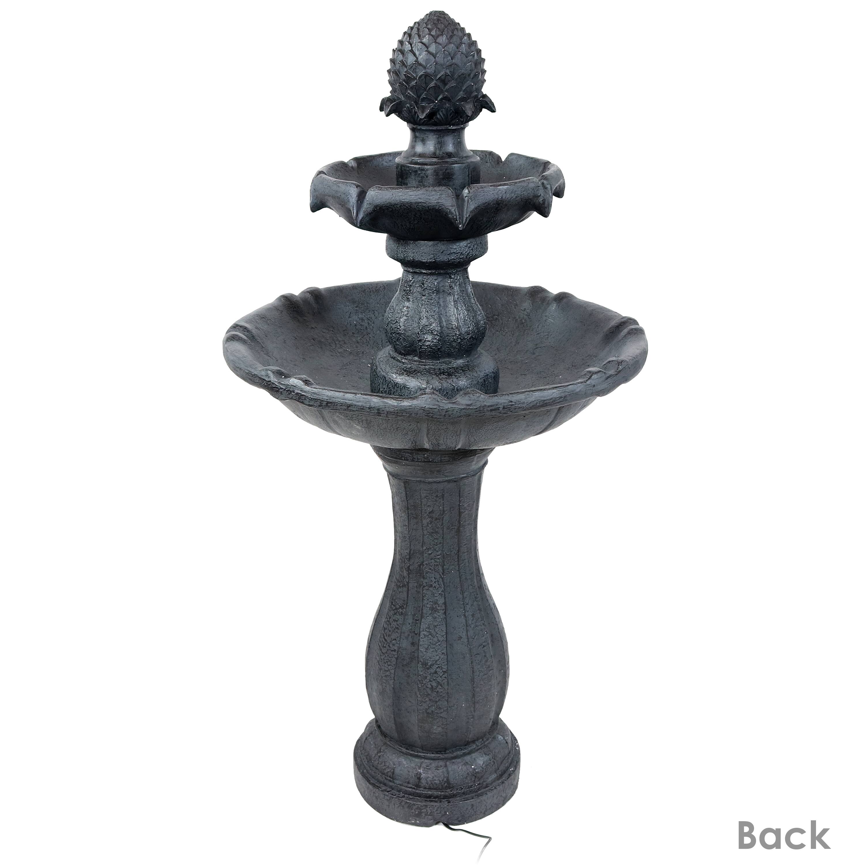 Alt View 10. Sunnydaze - Pineapple Outdoor 2-Tier Solar Fountain with Battery - Black.