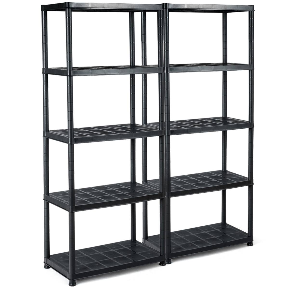 Costway - 2 PCS 5-Tier 16.5lbs Ventilated Shelving Rack Free Standing Multi-Use Shelf Unit - Black