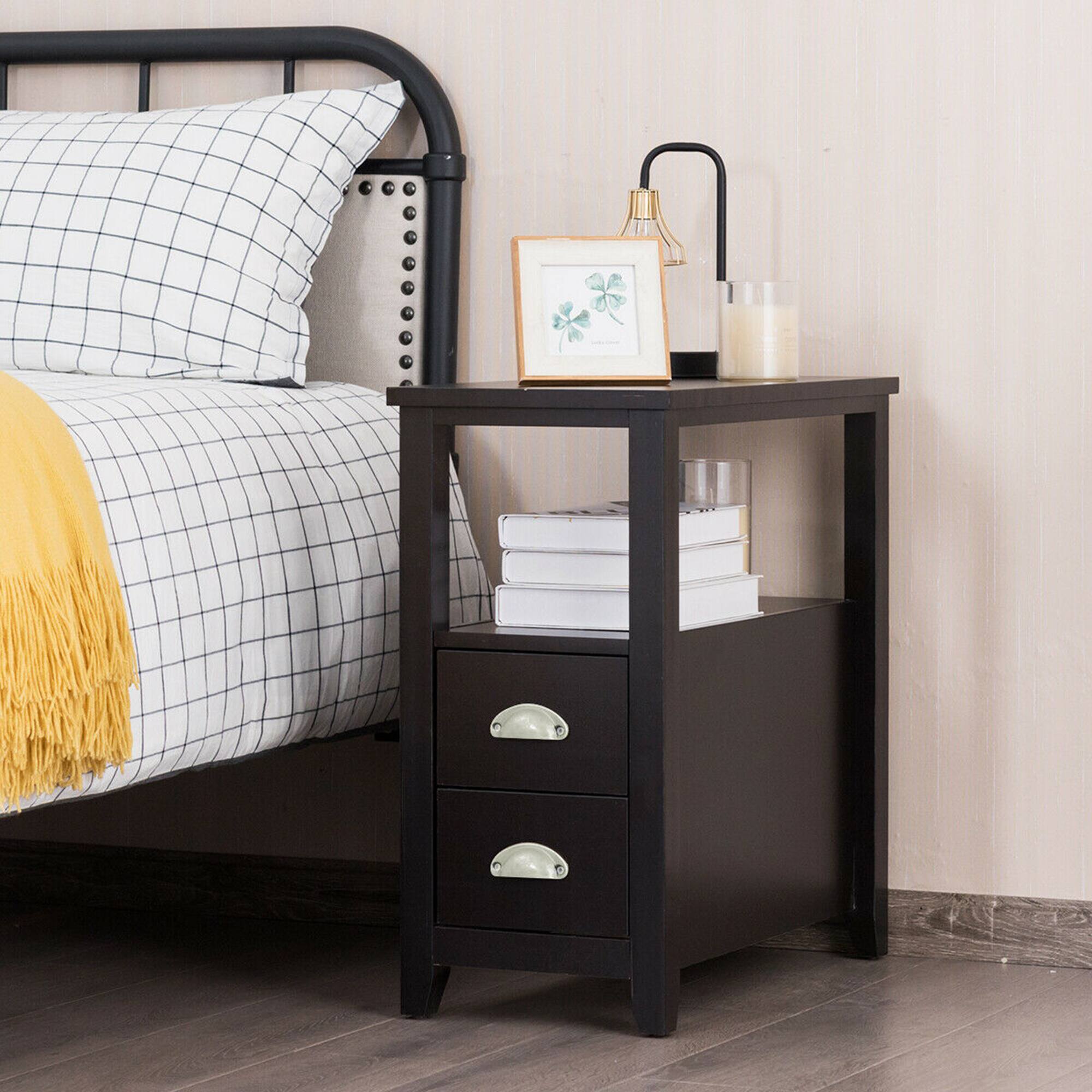 Alt View 4. Gymax - Gymax Set of 2 End Bedside Table Rectangular Nightstand W/ 2 Drawers & Shelf Espresso - Espresso.