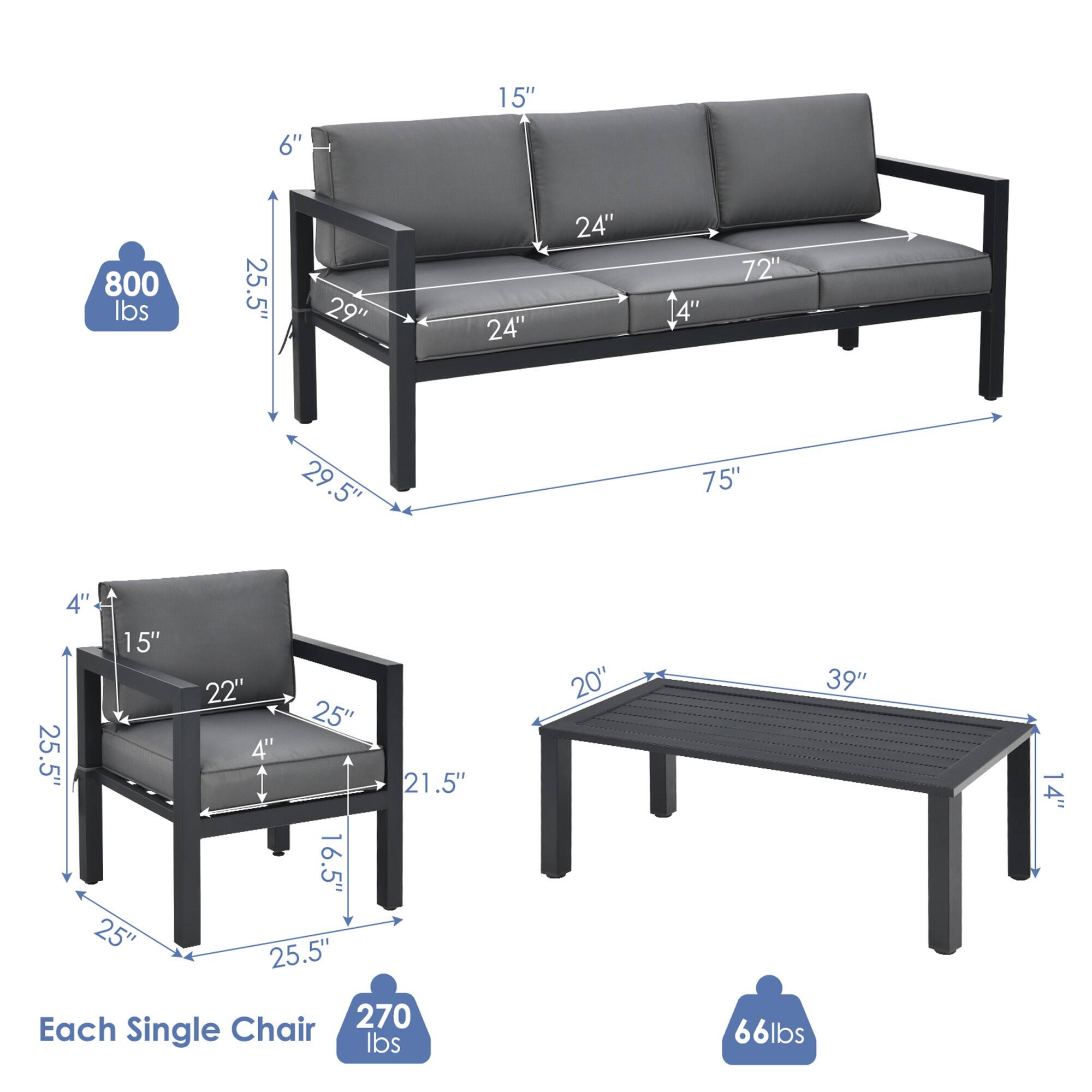 6" 15" 800 lbs 25.5" 29" 24" 24" 14" 4" 72" 29.5" 75" 4" 15" 25.5" 25" 22" 25" 16.5" 25.5" 21.5" 20" 39" 14" Each Single Chair 270 lbs 66 lbs