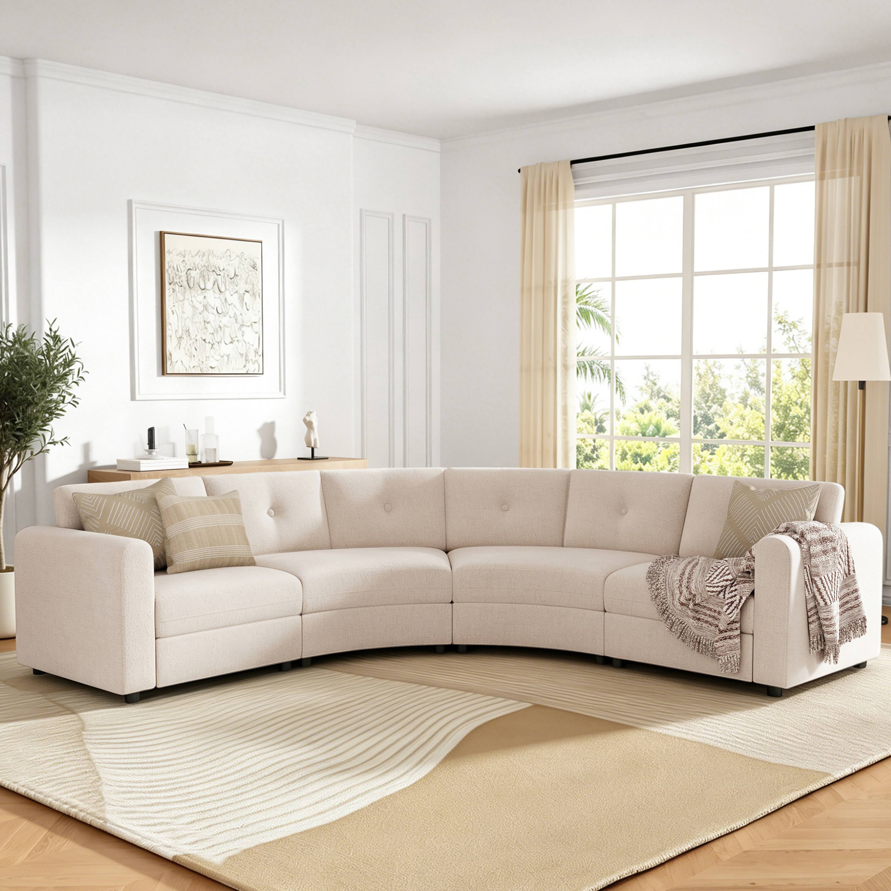 Angle. Whisen - 4-Piece Upholstered Modular Sectional Sofa with Button Tufted Back for Living Room - Oatmeal.