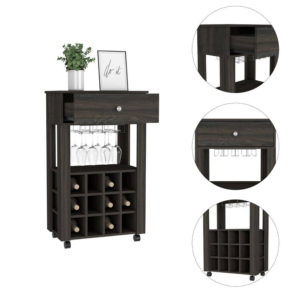 Left. TinyHomie - Memphis Bar Cart Twelve Built-in Wine Rack Four Legs One Open Shelf -Espresso.