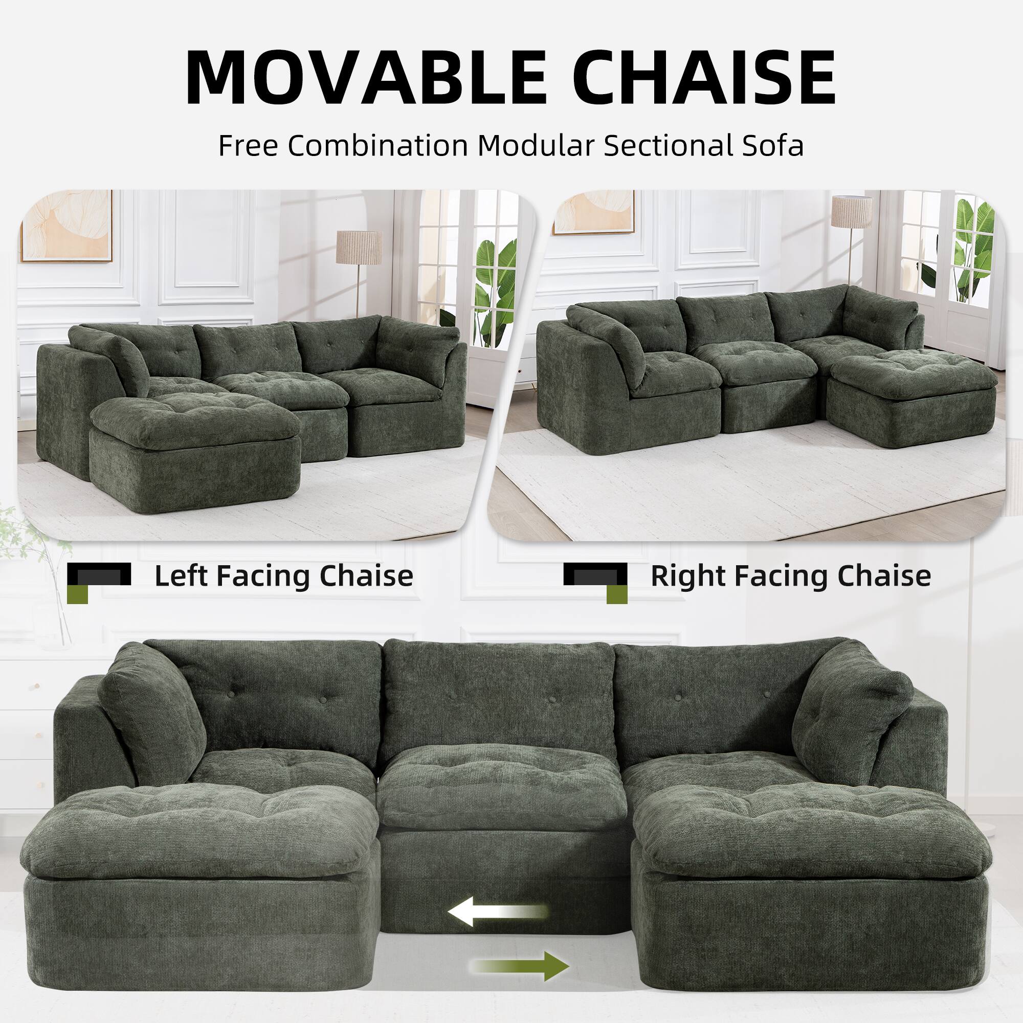 MOVABLE CHAISE  
Free Combination Modular Sectional Sofa  

Left Facing Chaise  
Right Facing Chaise