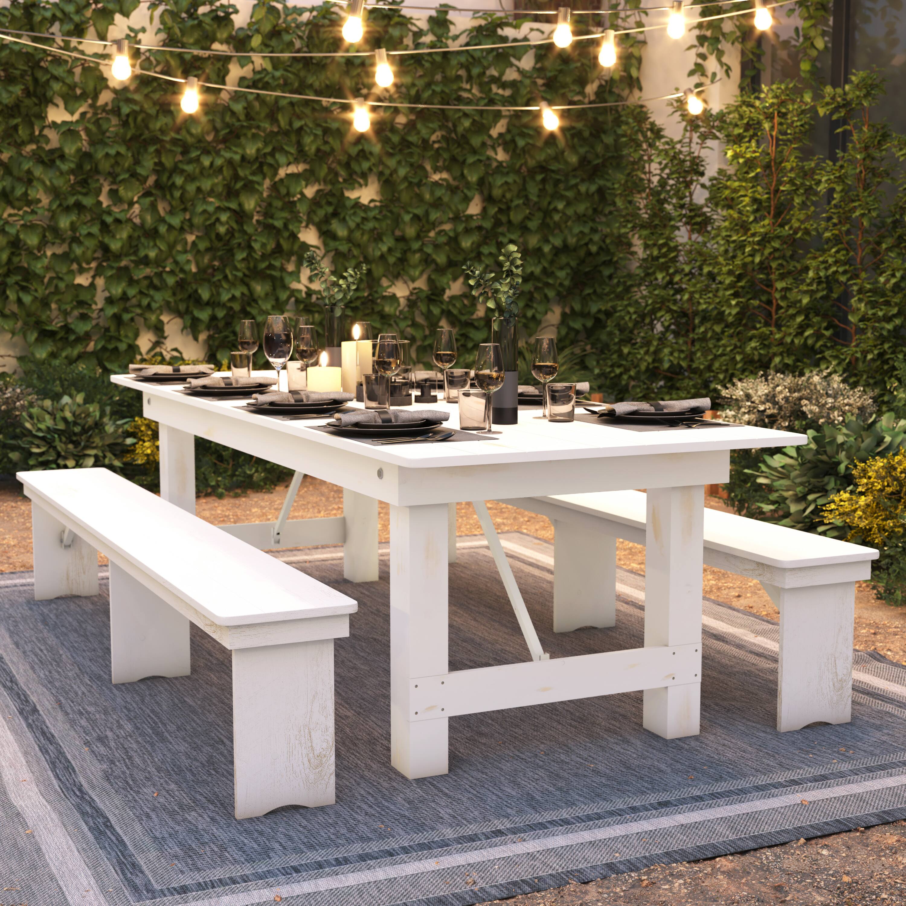Alt View 3. Flash Furniture - HERCULES Series 9' x 40" Rectangular Antique Rustic White Solid Pine Folding Farm Table - White.