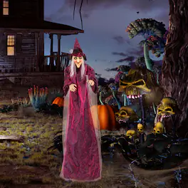 Winado - 5.9FT Halloween Scary Witch Animated Talking with Spooky Voice, Lights for Outdoor Indoor Party Garden Yard Decorations - Purple