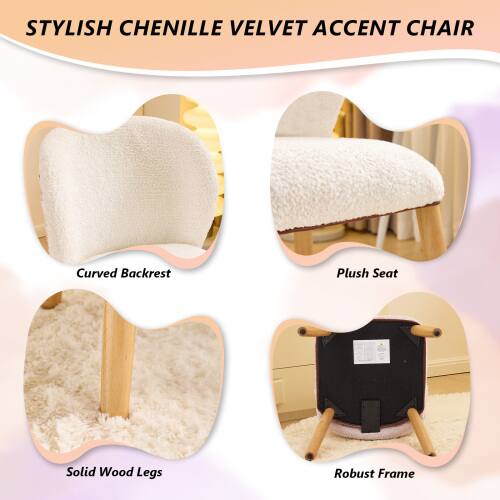 STYLISH CHENILLE VELVET ACCENT CHAIR

- Curved Backrest
- Plush Seat
- Solid Wood Legs
- Robust Frame