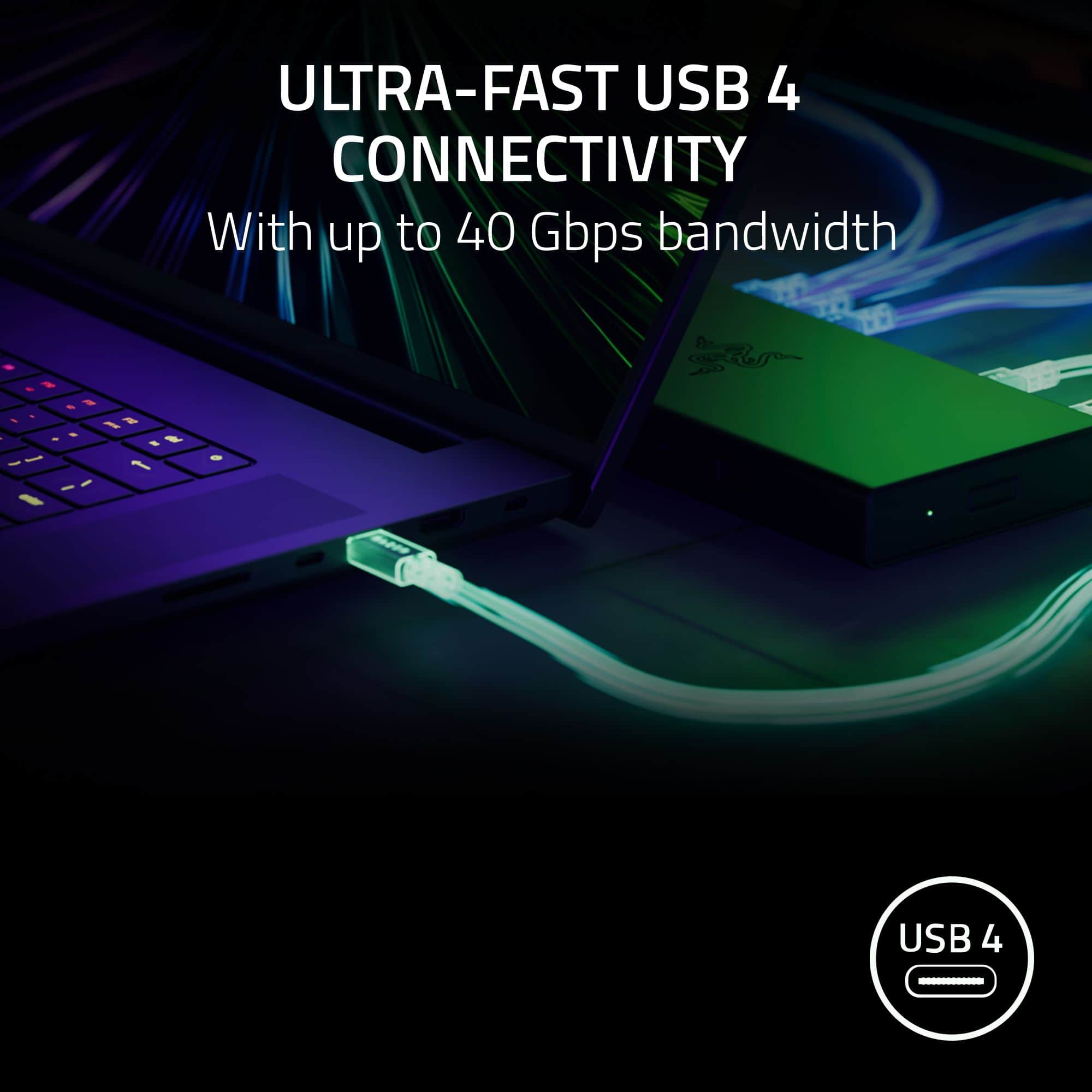 Ultra-fast USB 4 connectivity with up to 40 Gbps bandwidth.
