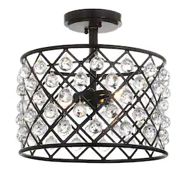 Jonathan Y - Gabrielle 14.5" Crystal/Metal LED Semi-Flush Mount, Oil Rubbed Bronze - Oil-Rubbed Bronze
