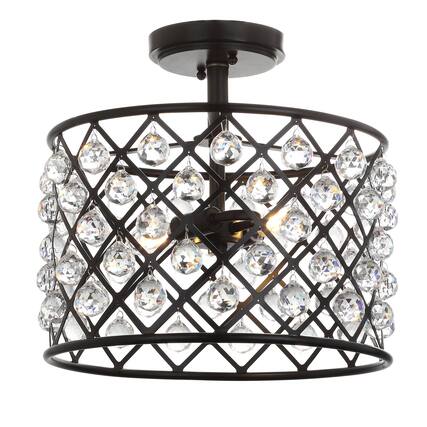 Front. Jonathan Y - Gabrielle 14.5" Crystal/Metal LED Semi-Flush Mount, Oil Rubbed Bronze - Oil Rubbed Bronze.