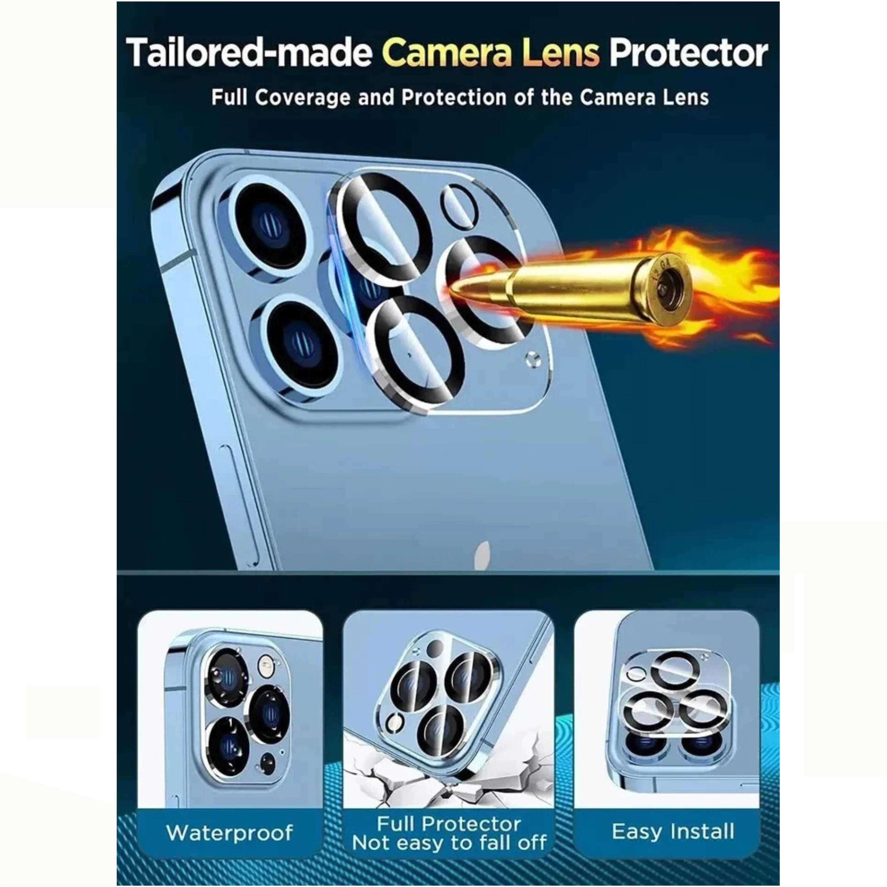 Tailored-made Camera Lens Protector  
Full Coverage and Protection of the Camera Lens  

Waterproof  
Full Protector Not easy to fall off  
Easy Install