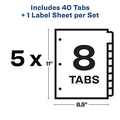 Includes 40 Tabs + 1 Label Sheet per Set

5 x 11" 8 TABS 8.5"