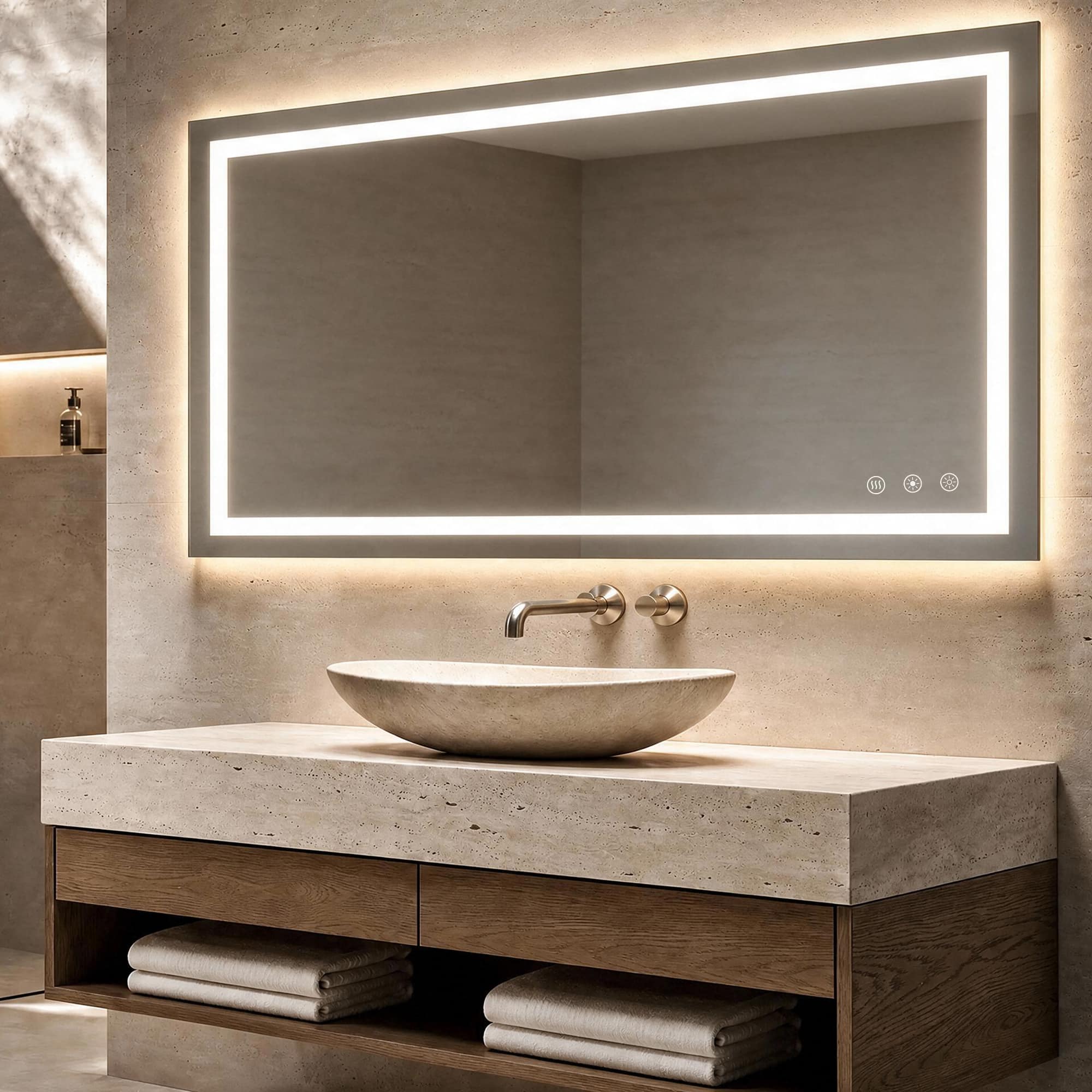 Front. ModernMate - Frameless LED Bathroom Mirror with 3 Color Temperature Anti-Fog with Memory Function - Frameless-28.35 x 14.17 inch.