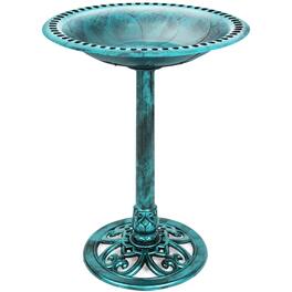Best Choice Products - Outdoor Rustic Pedestal Bird Bath Accent for Garden, Yard w/ Fleur-de-Lis Accents - Green