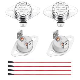 Unique Bargains - 2pcs KSD301 Thermostat 180°C/356°F 20A Normally Closed N.C Adjust Snap Disc Temp Switch with Terminal Wire Ceramic - Silver