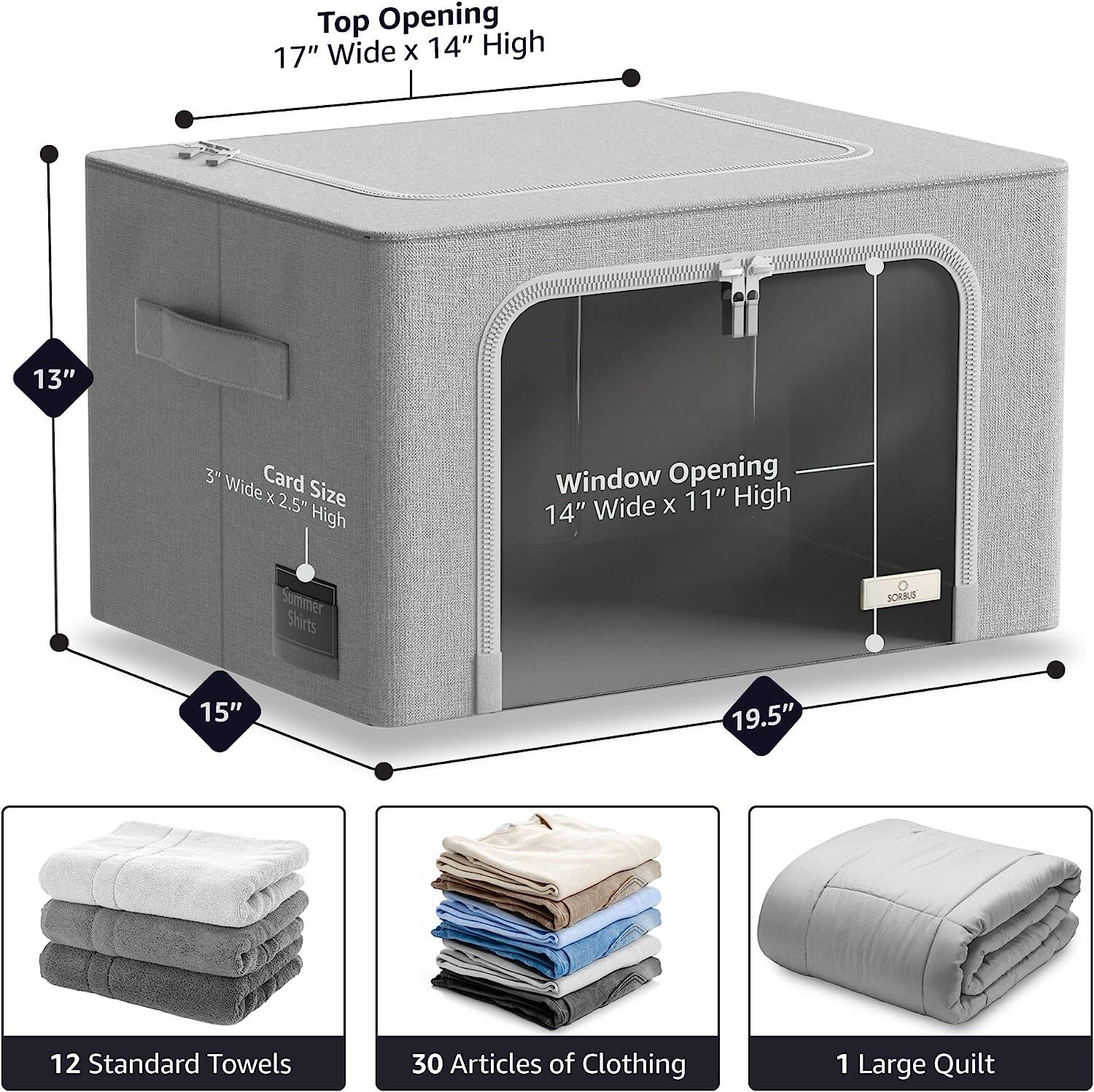 Top Opening  
17" Wide x 14" High  

Window Opening  
14" Wide x 11" High  

Card Size  
3" Wide x 2.5" High  

13"  
15"  
19.5"  

Summer Shirts  

12 Standard Towels  
30 Articles of Clothing  
1 Large Quilt