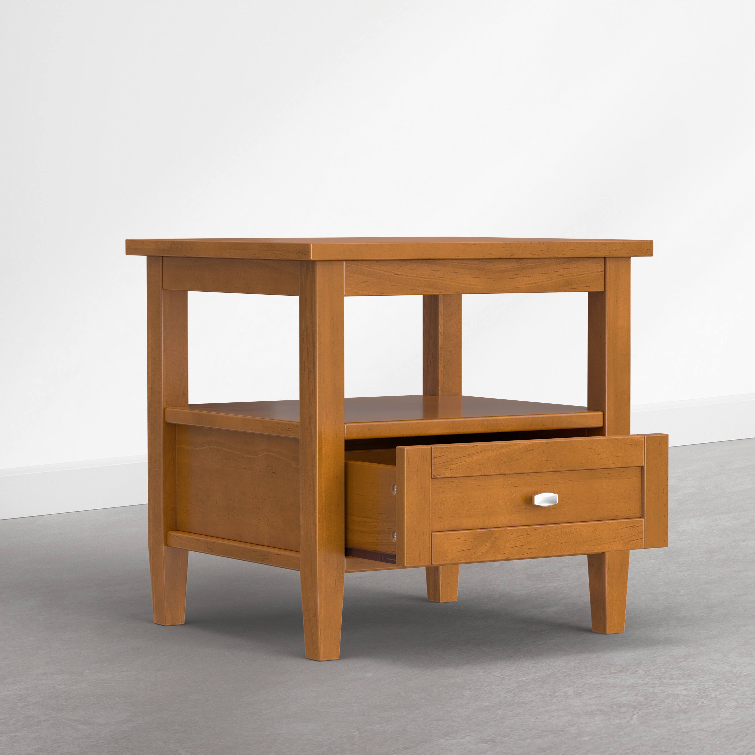 Left. Simpli Home - Warm Shaker 20 inch Wide Solid Wood End Table, Warm Honey Brown - Warm Honey Brown.