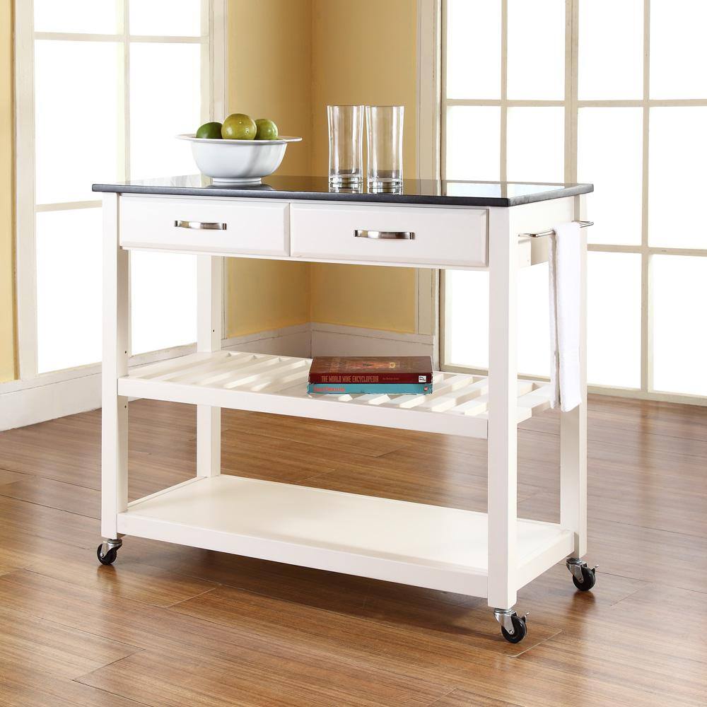 Alt View 4. Crosley Furniture - Granite Top Kitchen Prep Rolling Cart - White.