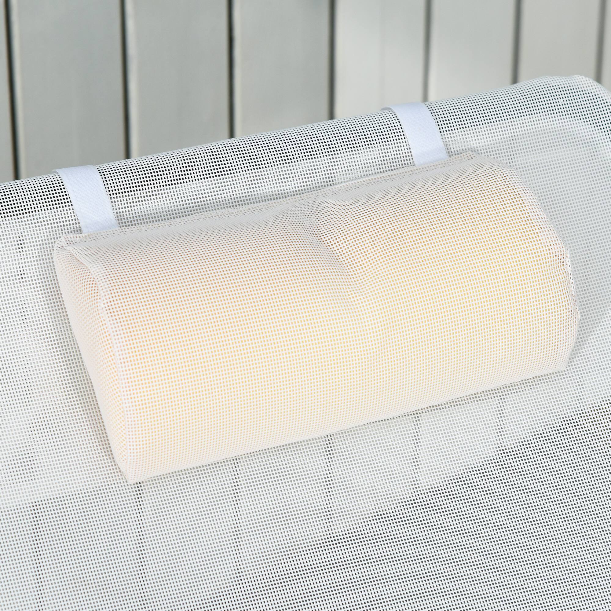 Alt View 8. Outsunny - Folding Chaise Lounge Chair, Pool Sun Tanning Chair, Outdoor Lounge Chair with Reclining Back, Breathable Mesh Seat - Cream White.