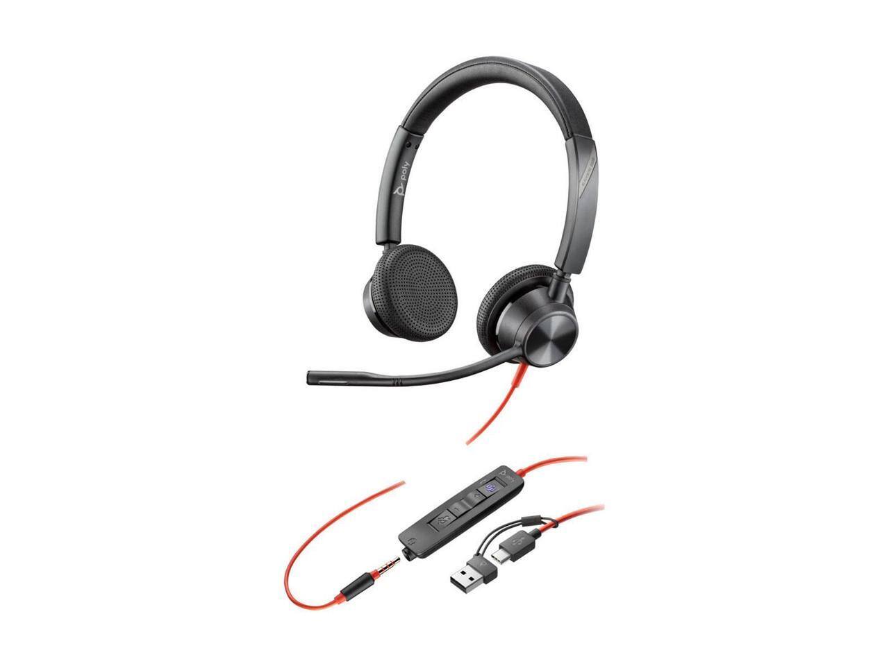 Alt View 3. HP - Poly Blackwire 3325 USB-C Stereo Headset w/ 3.5mm & Adap - Red.