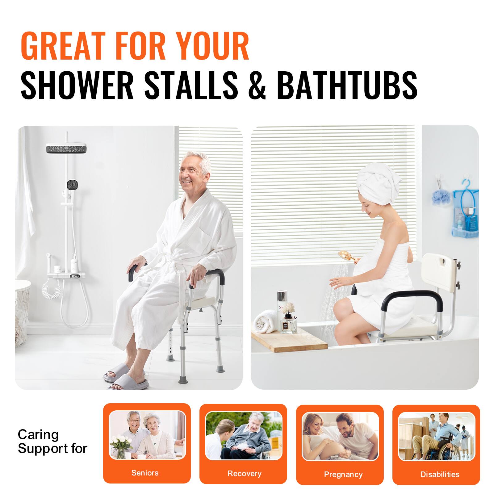 GREAT FOR YOUR SHOWER STALLS & BATHTUBS

Caring Support for Seniors, Recovery, Pregnancy, Disabilities