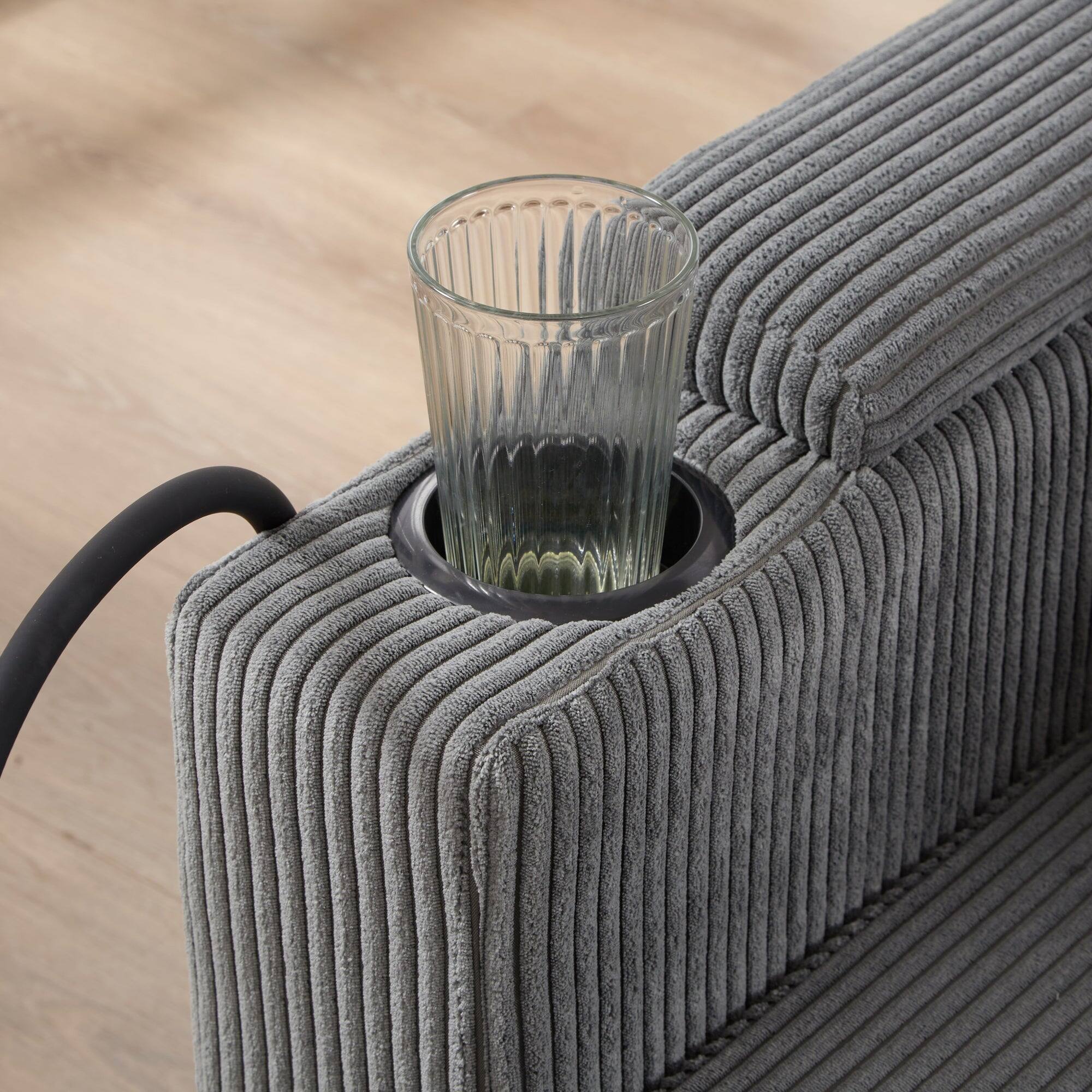 Alt View 4. Boyel Living - 3-in-1 Convertible Chaise Sofa Bed with USB Ports, Cup Holders & Storage - Corduroy Multi-Functional Sleeper in Gray - Gray.