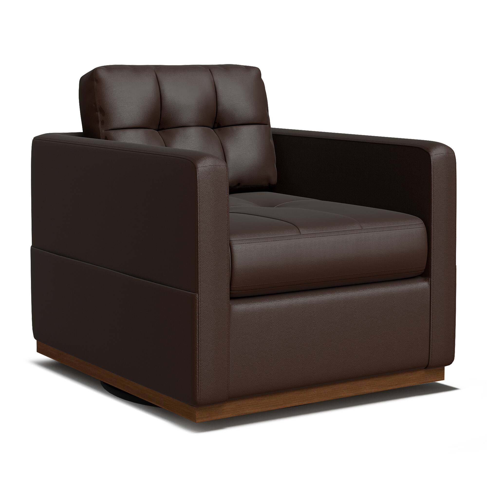 Left. Brick Attic - 34.3″Wide Waterproof Leather Swivel Armchair,  Ergonomic Solid Wood Base 360° Rotation Lounge Chair - Coffee.