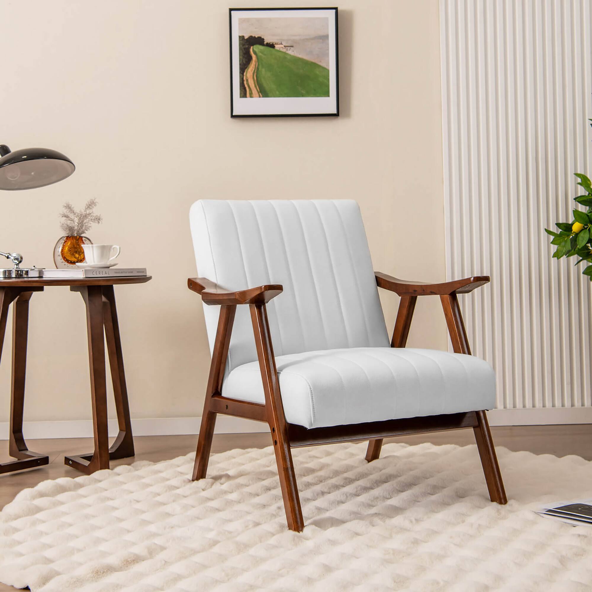 Alt View 3. Gymax - Gymax Set of 2 Accent Chair Leathaire Leisure Armchair w/ Rubber Wood Frame Beige - Beige.