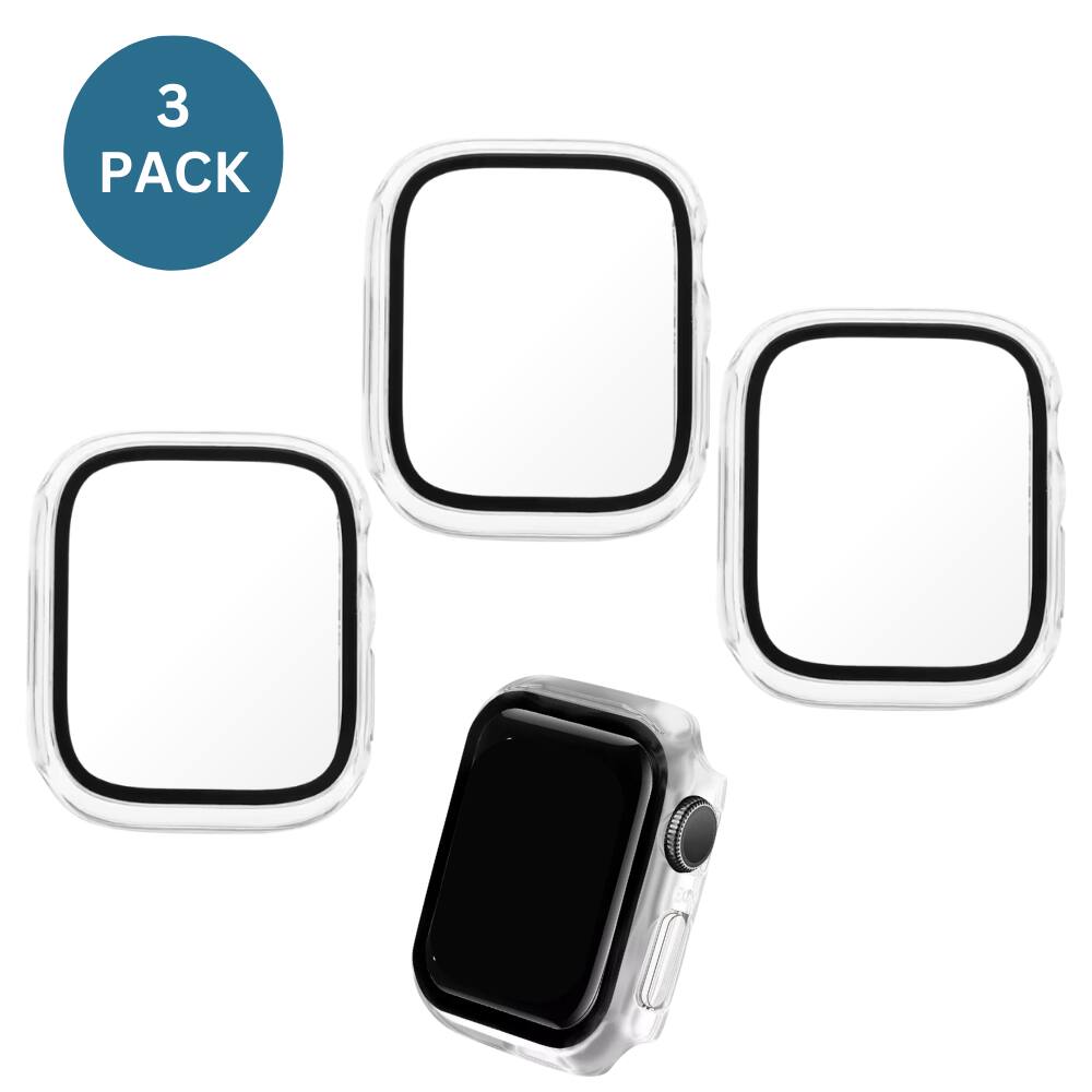 Alt View 1. Qixxronics - for Apple Watch Series 9 Case [41mm],  3-Pack, Built-in Tempered Glass Screen Protector - Clear.