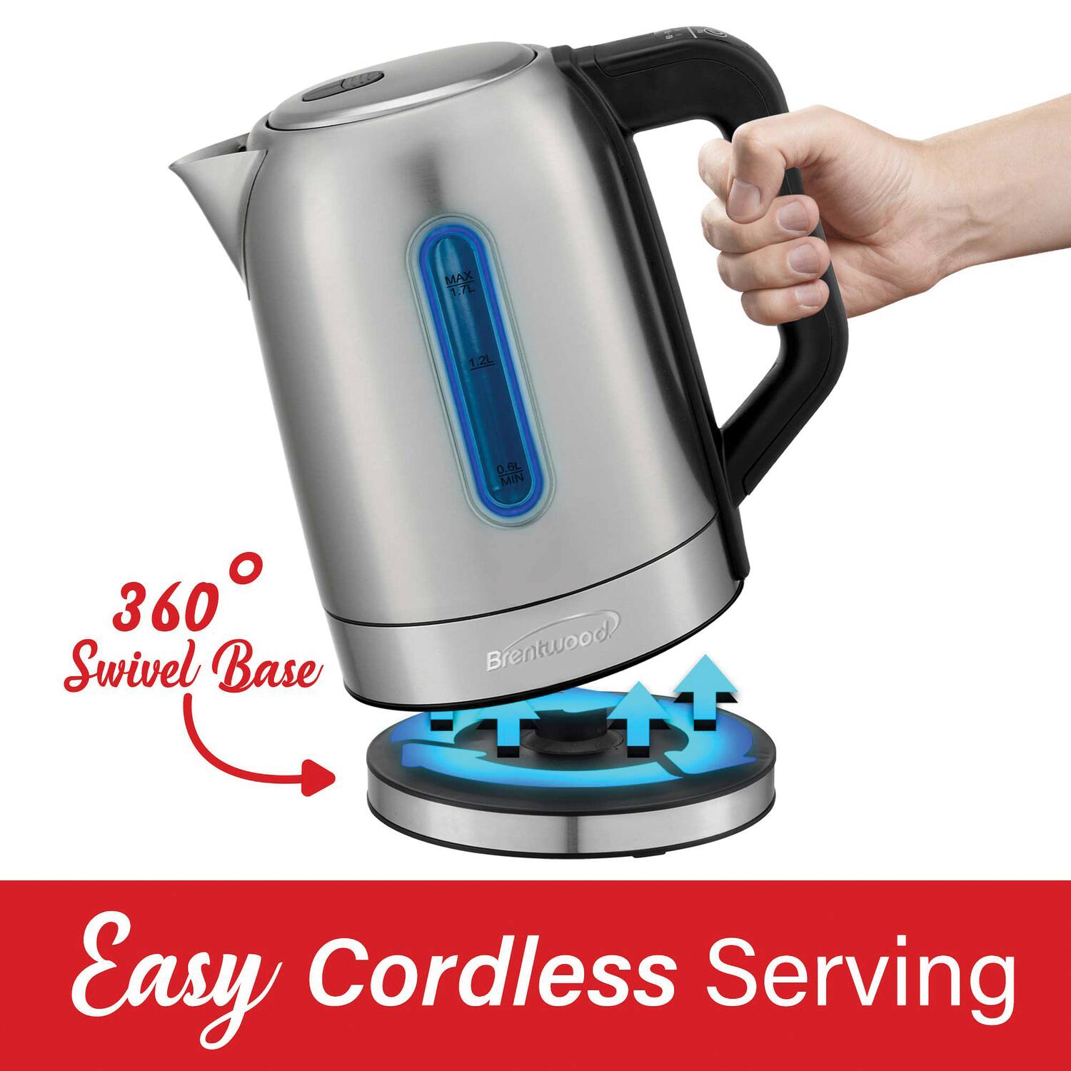 MAX 1.7L  
1.22 D.O.L  
MIN 360  
Swivel Base  
Brentwood  
Easy Cordless Serving