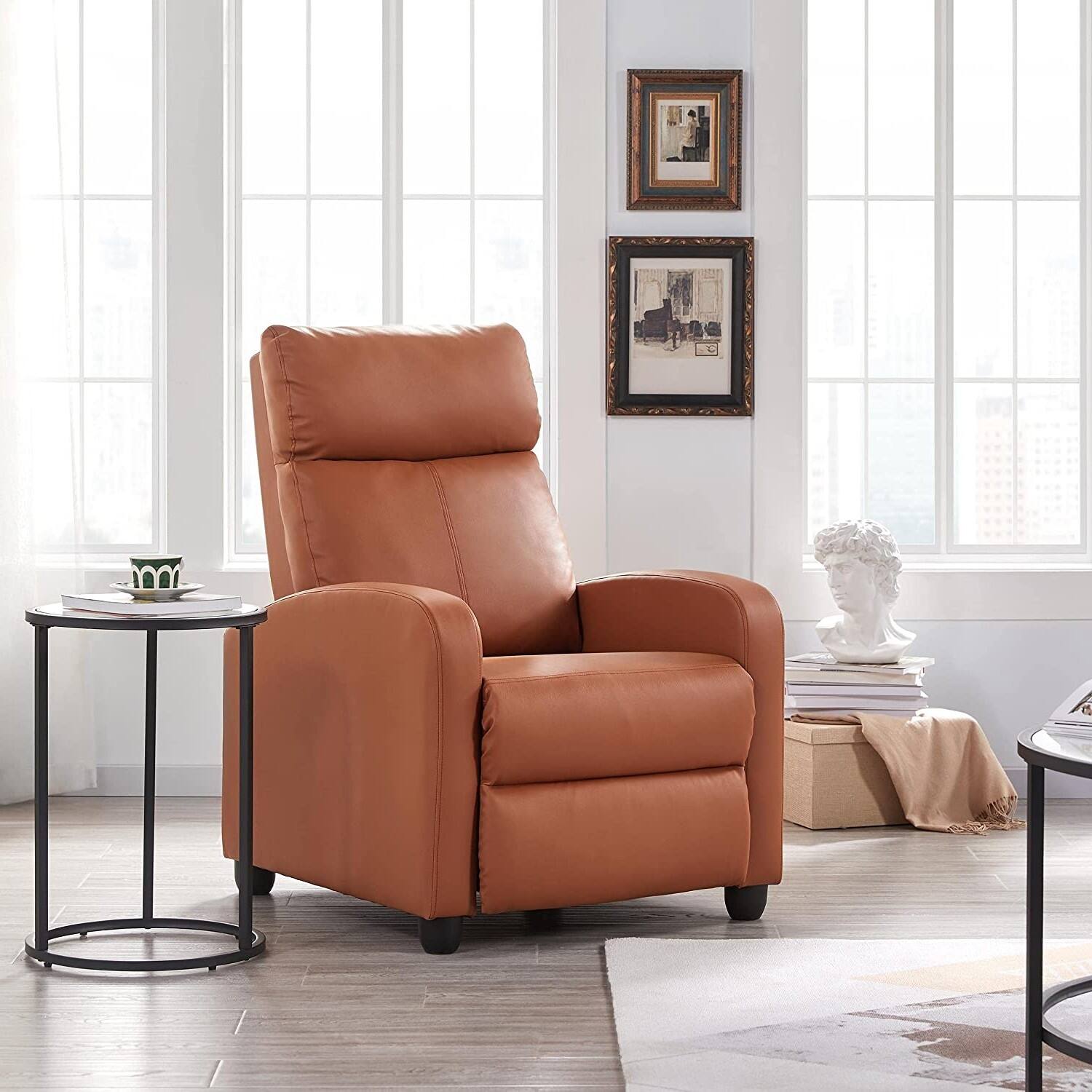 Angle. Hivvago - High-Density Faux Leather Push Back Recliner Chair - brown.