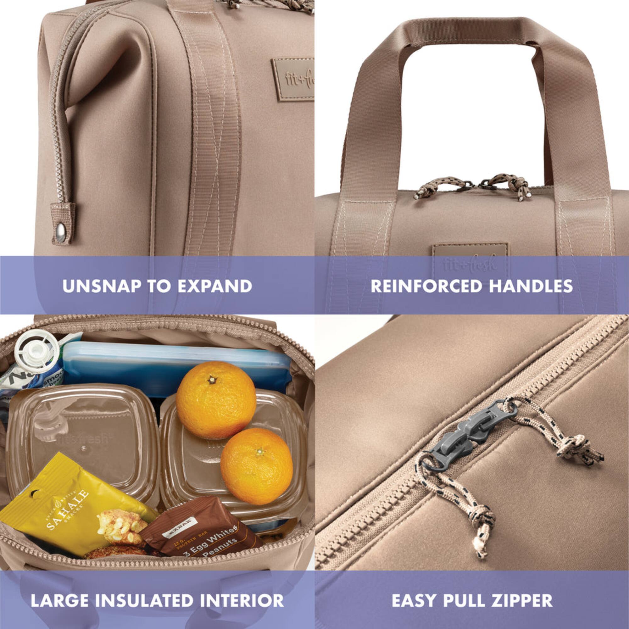 - UNSNAP TO EXPAND
- REINFORCED HANDLES
- LARGE INSULATED INTERIOR
- EASY PULL ZIPPER