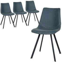 LeisureMod - Markley 4-PCS Mid-Century Modern Leather Upholstered Desk Chair for Kitchen, Dining & Office - Peacock Blue