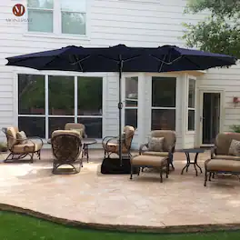 Mondawe - 15ft Patio Maket Umbrella Double-Sided Umbrella with base - Navy Blue