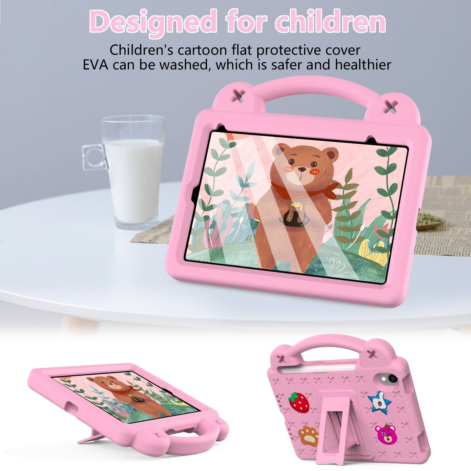 Designed for children  
Children's cartoon flat protective cover EVA can be washed, which is safer and healthier
