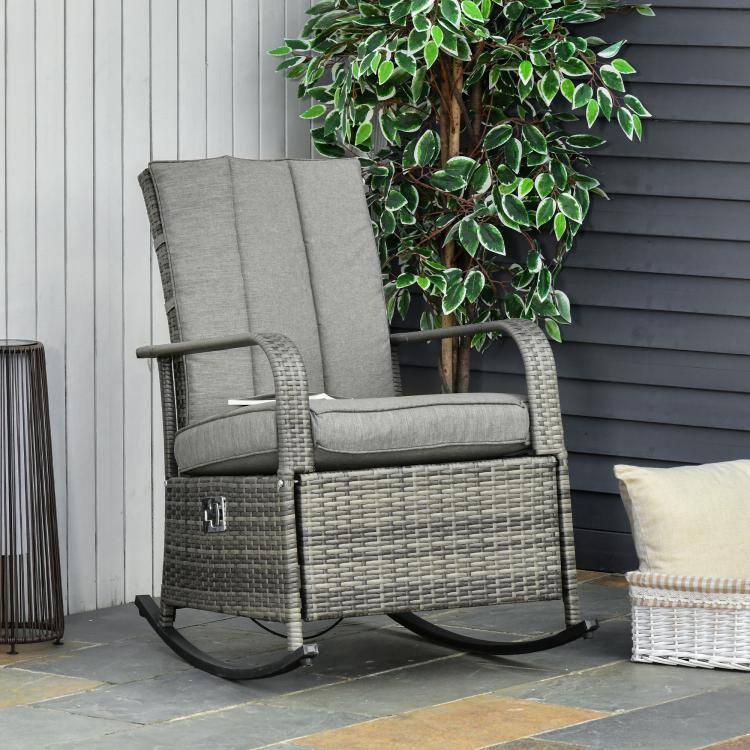 Alt View 2. PULUZ - PE Rattan Rocking Recliner with Footrest - Gray.