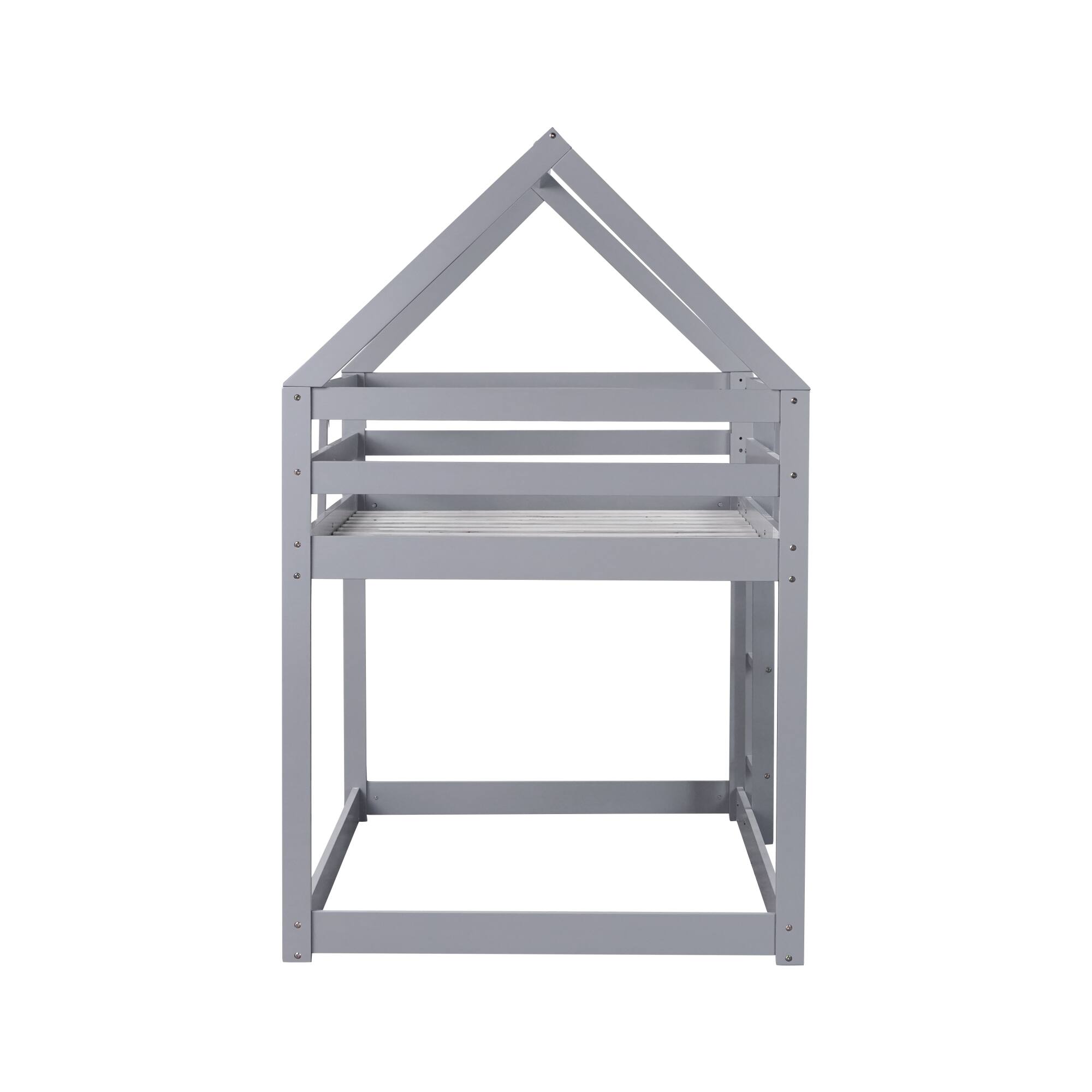 Alt View 4. GOODSILO - House-Shaped Twin Over Twin Rubber Wood Bunk Bed with Ladder and Guardrails for Kids - Grey.