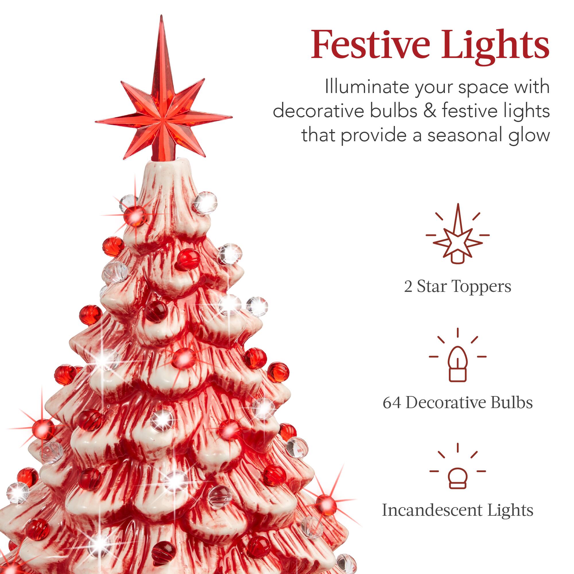 Festive Lights

Illuminate your space with decorative bulbs & festive lights that provide a seasonal glow

- 2 Star Toppers
- 64 Decorative Bulbs
- Incandescent Lights