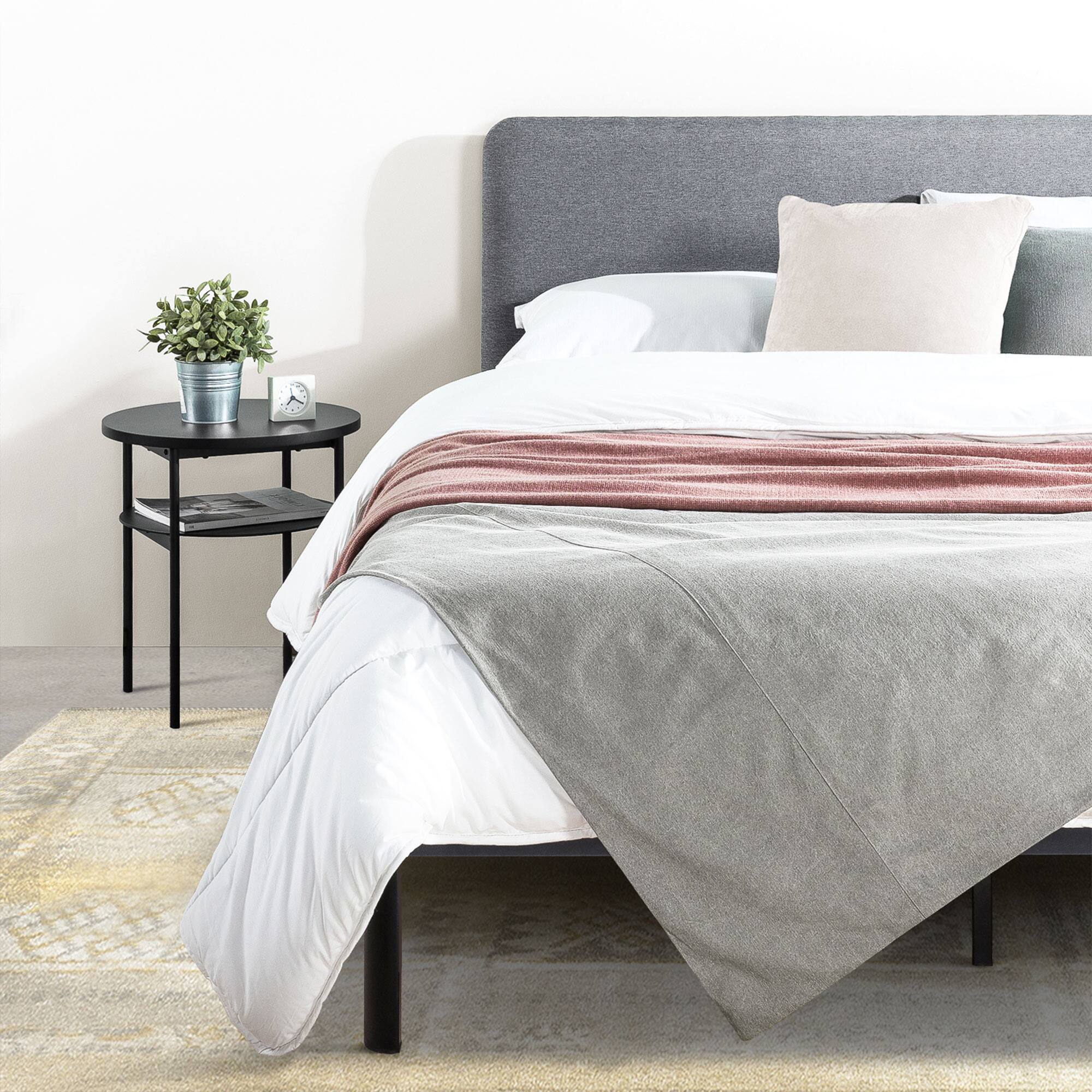 Alt View 5. Mellow - Mellow KERT Metal and Wood Platform Bed Frame with Upholstered Headboard, Queen - Grey.